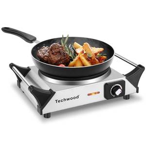 lot 13647 image: Techwood Hot Plate for Cooking, 1500W Electric Stove Countertop Single Burner with Adjustable Temperature & Stay Cool Handles, 7.5�� Cooktop for HomeRVCamp, Compatible for All Cookwares, Silver