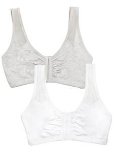 lot 13659 image: Fruit of the Loom Womens Comfort Front Close Sport Bra with Mesh Straps, Heather GreyWhite. Size 34