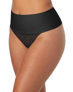 lot 13669 image: Maidenform Womens Tame Your Tummy Panties, Firm Control Shapewear Thong, Cool Comfort, Black Swing Lace, Large