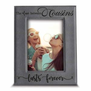 lot 13671 image: BELLA BUSTA -Cousins-The Love Between Cousins Lasts Forever_Birthday, Christmas gift for Cousin -Engraved Leather Picture Frame (4 x 6 Vertical)