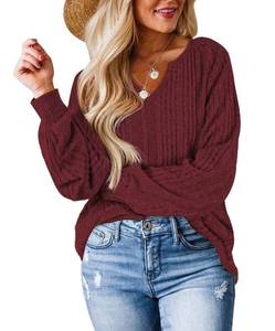 lot 13676 image: MixShe Womens Fall Outfits Fahion 2023 Long Sleeve Shirts for Women Sweaters Trendy Sweatshirt Ladies Tunic Tops Dressy Casual Fashion Clothes V Neck Blouses Wine Red X-Large