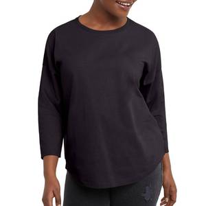 lot 13677 image: Hanes Essentials Three-Quarter Sleeve Tee, Cotton T-Shirt for Women, Classic Fit, Black - Size 2XL