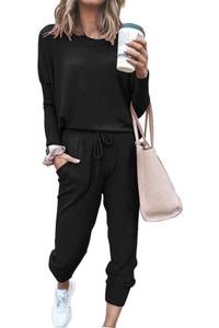 lot 13679 image: PRETTYGARDEN Womens 2024 Fall Two Piece Outfit Long Sleeve Crewneck Pullover Tops and Long Pants Tracksuit (Black,Small)