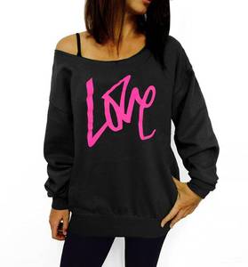 lot 13683 image: Smile Fish Womens Sexy Black 80s Outfit Sweatshirt Off Shoulder Love Printed Long Tunics Top,M