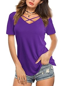 lot 13685 image: Amoretu Women Casual V Neck Tops Short Sleeve Summer T Shirts Blouses Purple 2XL