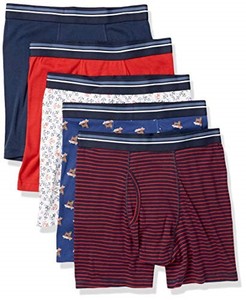 lot 13688 image: Amazon Essentials Mens Tag-Free Boxer Briefs, Pack of 5, AnchorDog PrintMini Stripe, Medium