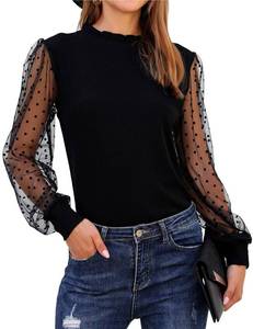 lot 13694 image: Blooming Jelly Womens Mock Neck Tops Dressy Casual Work Shirts Polka Dot Party Long Sleeve Blouses 2023 (Large, Black)
