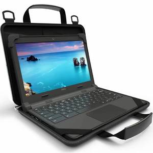 lot 13697 image: UZBL 13-14 inch Chromebook Case Protective Laptop Hard Cover Sleeve, Always-on Work In Case with Carrying Handle Shoulder Strap (Black PU)
