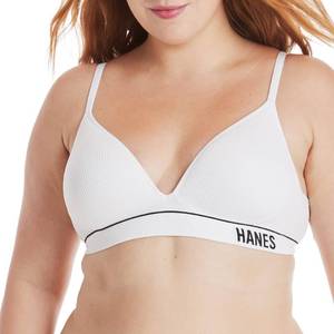lot 13698 image: Hanes Womens Originals Contour Wireless, Seamless Rib Bralette, ComfortFlex Fit, White, Small