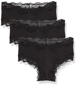 lot 13699 image: Maidenform Womens Underwear Pack, Low-Rise Cheeky Fit, Scalloped Lace Hipsters, 3-Pack, BlackBlackBlackSM
