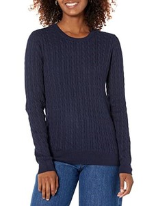 lot 13704 image: Amazon Essentials Womens Lightweight Long-Sleeve Cable Crewneck Sweater (Available in Plus Size), Navy, X-Small