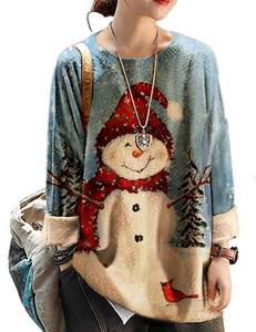 lot 13705 image: YESNO Ugly Christmas Sweater for Women Funny Snowman Graphic Printed Pullover Sweaters M S01 CR121