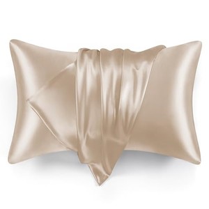 lot 13710 image: Loves cabin Silk Satin Pillowcase for Hair and Skin (Camel Taupe, 20x26 inches) Slip Pillow Cases Standard Size Set of 2 - Satin Cooling Pillow Covers with Envelope Closure