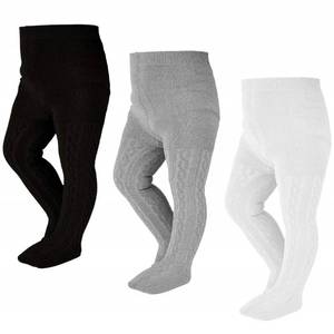 lot 13714 image: EPEIUS 3-Pack Seamless Cable Knit Toddler Leggings, Thick Cotton Footed Pants for 2-4 Years - Black, White, Grey