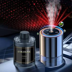 lot 13715 image: Smart Car Air Freshener, Essential Oils Atomizer, 150ML Perfume Lasts 300 Days, Car Diffuser with Star Projector and Flame Ambient Mood Light, Adjustable Concentration, Auto OnOff (Cologne)