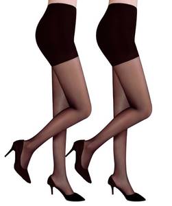 lot 13717 image: Citystl Black Sheer Tights for Women, 30D Control Top Pantyhose with Reinforced Toes��Black-2P-L��