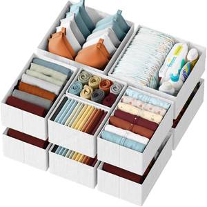 lot 13722 image: Drawer Organizer Clothes Set of 12 White-Grey - Dresser Organizer For Nursery, Bedroom, Closet - Perfect Baby Clothes Organizer and Storage & General Nursery Organization or Dresser Drawer Organizers