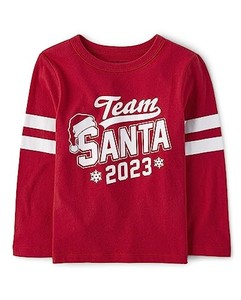 lot 13727 image: The Childrens Place Baby and Newborn Long Sleeve Graphic Bodysuit, Santa Red. Size 2