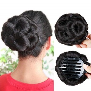 lot 13731 image: HANNE Hair Buns Hair Pieces for Women Fake Hair Bun Extension Hair Chignon Pony Tail Bun Artificial Synthetic Tress Claw In Ponytail Hair Extension Womens Hairpiece (Natural Black)