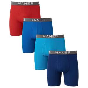 lot 13733 image: Hanes Ultimate Mens Comfort Flex Fit Boxer Briefs, Ultra Soft Cotton Modal Blend, RedBlueNavy-4 Pack, Medium