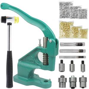 lot 13740 image: Hand Press Grommet Machine Tarp Grommet Tool Kit Heavy Duty Grommet Press with Punch Hole Tool,Rubber Hammer,3 Dies (#0#2#4),3000Pcs SliverGold Grommets(14 38 12 inch) for Fabric Curtains Kit��