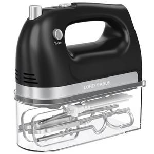lot 13742 image: Lord Eagle Hand Mixer Electric, 400W Power handheld Mixer for Baking Cake Egg Cream Food Beater, Turbo BoostSelf-Control Speed  5 Speed  Eject Button  5 Stainless Steel Accessories (Black)