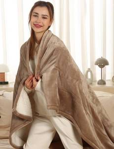 lot 13746 image: ESTINGO Heated Throw Blanket Electric Blanket, Heating Blanket Throw with 5 Heating Levels & 4 Hours Auto Off, 50x60 Heated Blanket Throw with Overheat Protection for Couch & Bed, Light Tan