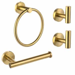 lot 13751 image: Ntipox 4 Piece Brushed Gold Stainless Steel Bathroom Hardware Set Include Hand Towel Ring, Toilet Paper Holder,and 2 Robe Towel Hooks,Bathroom Accessories Kit