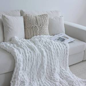 lot 13766 image: Maetoow Chenille Chunky Knit Blanket Throw 40 x 50 Handmade Warm &amp Cozy Blanket Couch, Bed, Home Decor, Soft Breathable Fleece Blanket, White