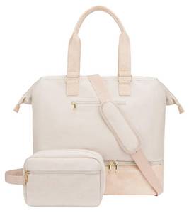 lot 13772 image: MINKARS Weekender Bag with Shoe Compartment Travel Tote Overnight Bag, Personal Item Bag for Airlines 17 Inch, Beige