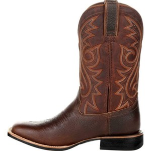 lot 13786 image: LISHAN Mens Western Boots Cowboy Embroidered Flat Boots Pull On Fashion Mid Calf Daily Party Shoes Square Closed Toe PU Comfy Flats Brown Size 10