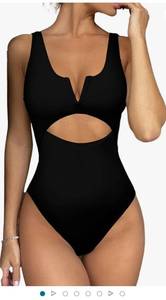 lot 13789 image: Meyeeka Womens One Piece Swimsuits Tummy Control Bathing Suit for Women Push Up Swimwear V Neck High Cut Monokini . Large