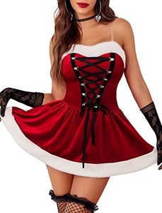 lot 13803 image: Avidlove Women Christmas Velvet Babydoll Santa Dress Red Santa Costume. Medium