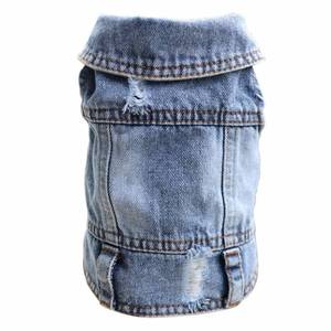 lot 13805 image: SILD Pet Clothes Dog Jeans Jacket Cool Blue Denim Coat Small Medium Dogs Lapel Vests Classic Hoodies Puppy Blue Vintage Washed Clothes (XL, Blue C)