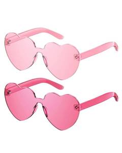 lot 13810 image: Gaiatop Heart Sunglasses for Women Candy Color Transparent Rimless Heart Glasses for Girls Cute Heart Shaped Sunglasses 2 Packs (Pink Rose)