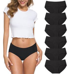 lot 13813 image: Wealurre Cotton Bikini Womens Breathable Panties Seamless Comfort Underwear(3128 M, Black)