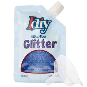 lot 13819 image: iDIY Ultra Fine Glitter (100g, 3.5 oz Pouch) w Easy-Pour Bag & Funnel- Indigo Blue Extra Fine-Non-Toxic, DIY Arts & Crafts, School Projects, Festivals, Sparkle Decorations, Resin, Gift, Card Making