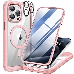 lot 13823 image: Miracase Magnetic for iPhone 15 Pro Max Case 6.7 Compatible with Magsafe Full-Body Military Drop Proof for iPhone 15 ProMax Case with Built-in 9H Tempered Glass Screen Protector,Pink