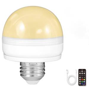 lot 13835 image: BLUEYE Battery Operated Light Bulb,E26 Detachable Charging(E12 available),Non-Hardwired,40W Equivalent,300LM,Remote Control,Timer,Dimmer,LED Emergency Puck Lamp,No wiring(WarmNatureCold WhiteAmber)