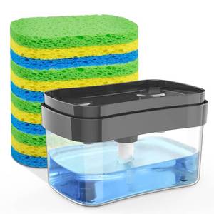 lot 13837 image: HOMEXCEL Sponges Dish Soap Dispenser for Kitchen Sink-12 Pack Compressed Cellulose Sponges-Sponge Holder Dish Washing Soap Dispenser-25 Ounces-Premium 2-in-1 Kitchen Gadgets,Sink Countertop Organizer