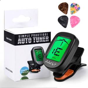 lot 13838 image: Clip On Guitar Tuner for All Instruments, AcousticElectric Guitar, Ukulele, Bass, Violin, Banjo, Large Clear LCD Display for Guitar Tuner, Chromatic Tuner, 4 Pack Guitar Picks Included