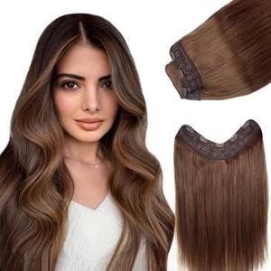 lot 13840 image: Clip in Hair Extensions Real Human Hair for Women 100% Unprocessed V-Shaped One Piece Hairpieces with 5 Clips Double Weft Color #4 Dark Brown Seamless Clip in Hair Extensions Full Head Straight Remy Hair 14 Inch