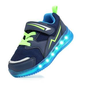 lot 13844 image: YESKIS Toddler Boys Light Up Shoes LED Flashing Lightweight Mesh Breathable Adorable Running Sneakers for Toddler Dark Blue 9