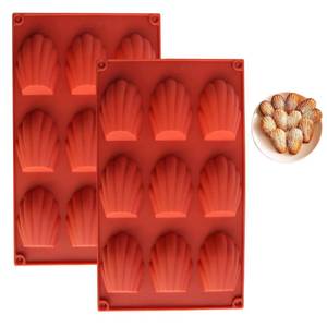 lot 13847 image: Meajore Madeleine Pan, 2 Pcs Silicone Madeline Cookies Pan, 9 Cavities Madeline Mold Nonstick Baking Pan for Make Madeleine Cookies, Madeleines (Red)