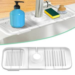 lot 13850 image: Kitchen Gadgets Sink Splash Guard - Sink Protectors for Kitchen Sink Silicone Faucet Handle Drip Catcher Mat Dish Soap Sponge Holder for Kitchen Bathroom Laundry Room Farmhouse Bar RV Home Essentials