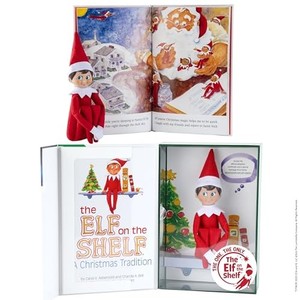 lot 13860 image: The Elf on the Shelf A Christmas Tradition - Boy Scout Elf with Blue Eyes - Includes Artfully Illustrated Storybook, Keepsake Box and Official Adoption Certificate