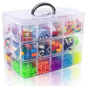 lot 13861 image: SGHUO 3-Tier Stackable Storage Container Box with dividers-30 compartments, Bead Organizers for Art Craft Storage, Washi tape, Kids Toys, Jewelry, Beauty & Sewing Supplies
