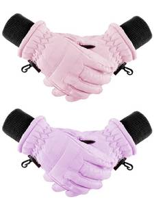 lot 13871 image: Boao 2 Pairs Kids Winter Ski Gloves Waterproof Warm Snow Mittens Full Finger Gloves for Toddlers Infants (Pink, Light Purple, 1-3 Years)