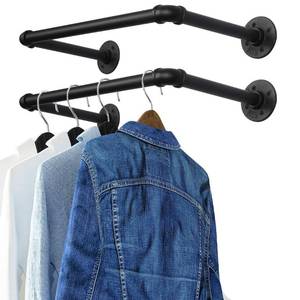 lot 13872 image: OROPY Industrial Pipe Clothes Rack 21.6 Set of 2, Heavy Duty Wall Mounted Black Iron Garment Bar, Multi-Purpose Clothing Hanging Rod for Laundry Room and Closet Storage
