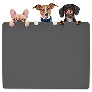 lot 13883 image: KVK 39.4 by 29.5in XXXL Pet Feeding Mat - Silicone Placemat for Dog and Cat Food Water Bowl - Pet Dish Tray Protect Wooden Floor Non Slip Waterproof Anti-bite - Dark Grey